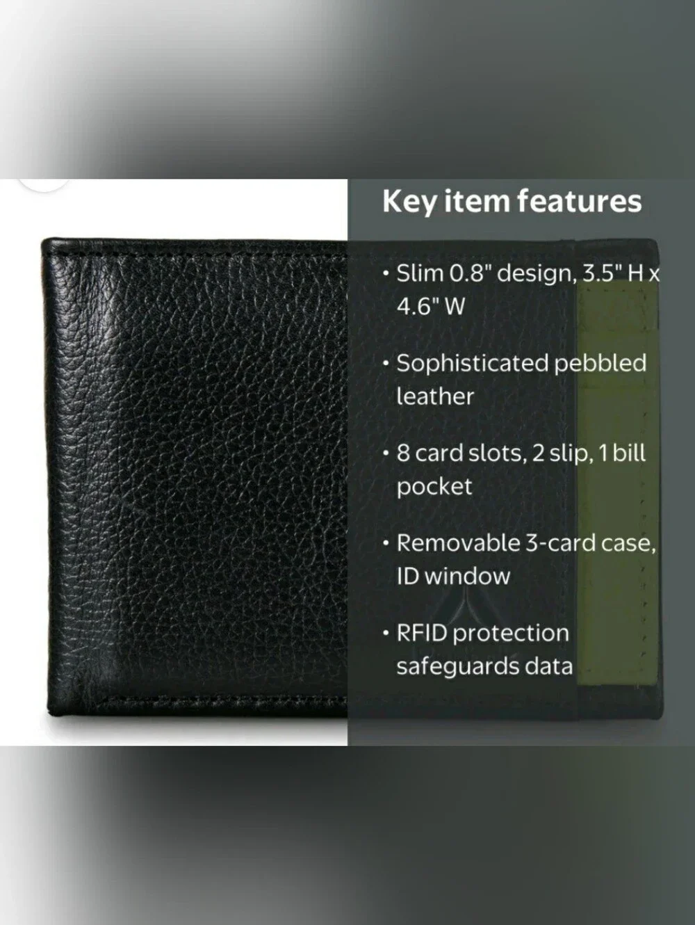 New In Package Black Leather Bifold Wallet With Green Card Holder Insert